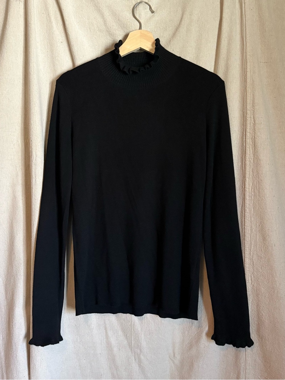 Lovely Black Ruffle Mock Neck Sweater